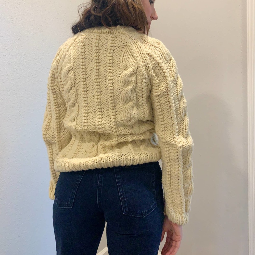 Vtg Chunky Knit Cream La Paloma Crewneck Sweater - Picture 5 of 6